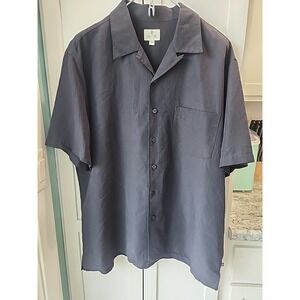 Solitude Black Embroidered Tropical Bliss‎ Short Sleeve Button Up Shirt Size L